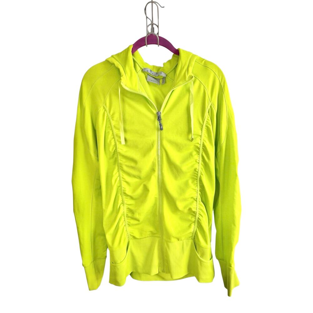 Athleta Neon Yellow Green Ruched Zip Hoodie Athletic Jacket Size Medium Tall MT